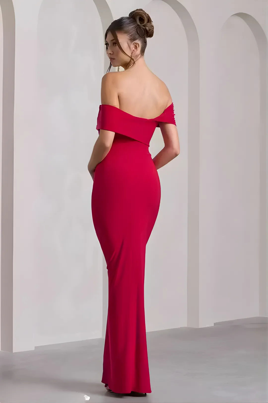 Red Off-The-Shoulder Slit Maxi Dress