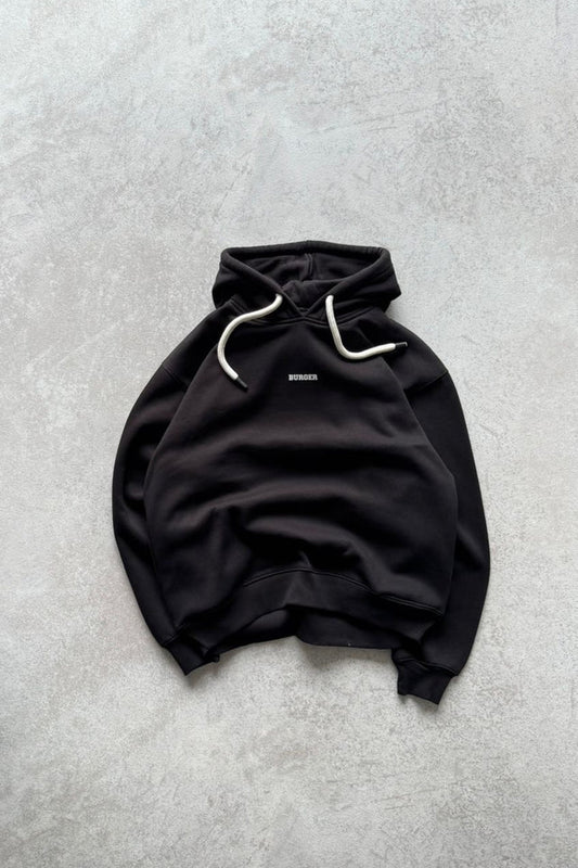 Black - Ye Burger Logo Heavyweight Baggy Hoodie For Men