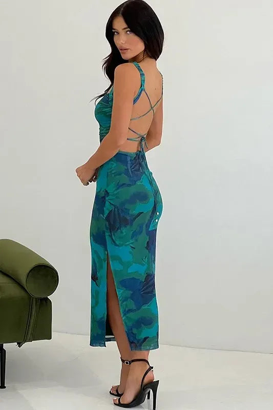 Green Floral Printed Maxi Dress