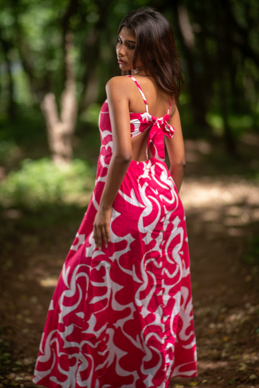 Bow Tie Knot Open Back Magenta Maxi Dress