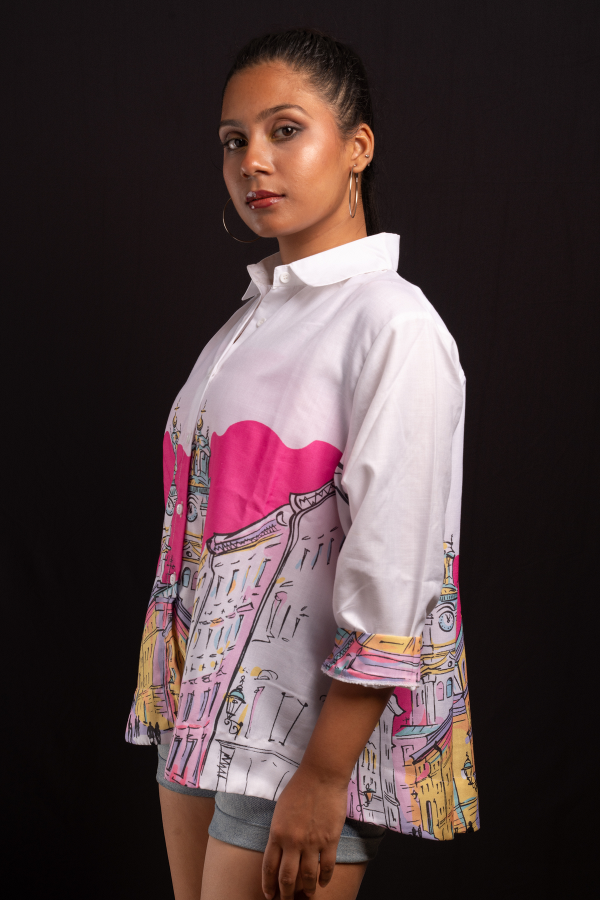City Scape Pink Printed Shirt