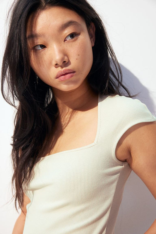 Square-neck ribbed top
