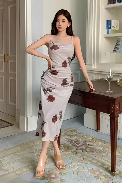 Floral Print Spaghetti Strap Bodycon