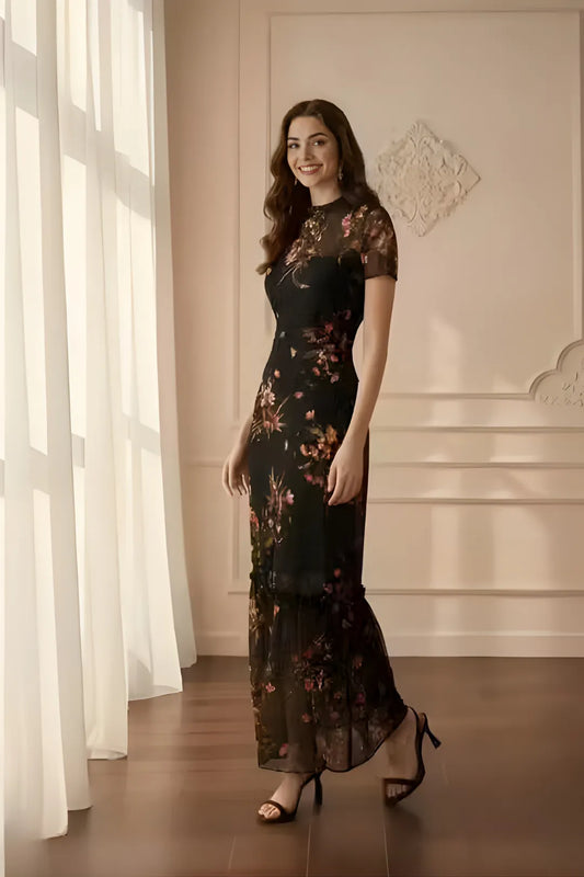 Floral Print Mesh Dress