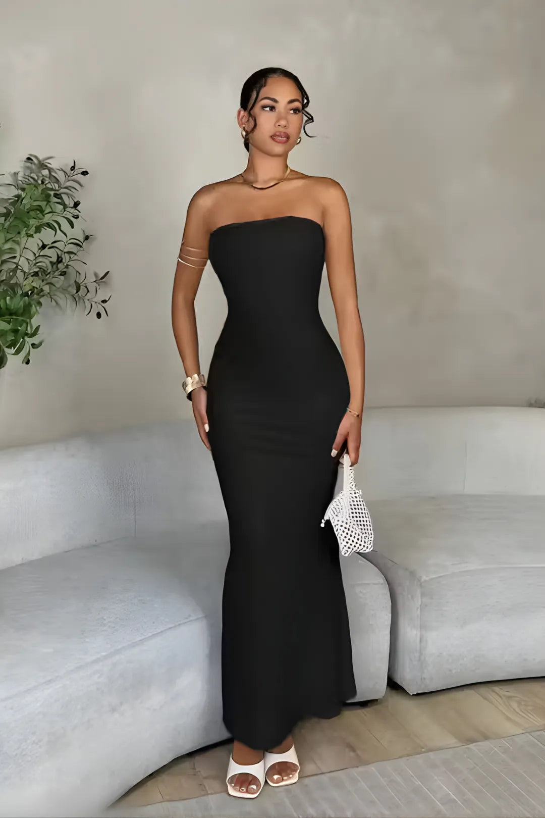 Black Strapless Tube Maxi