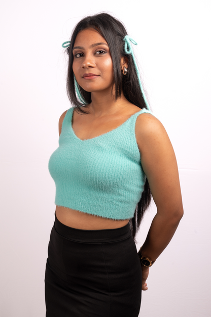 Sky Blue Fur Crop Top