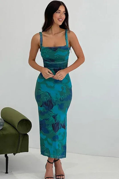 Green Floral Printed Maxi Dress