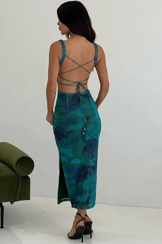 Green Floral Printed Maxi Dress