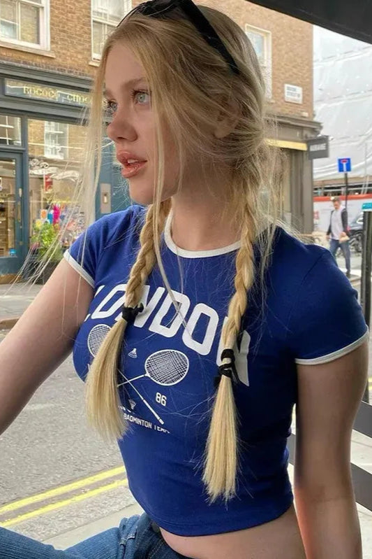 Dark Blue Graphic Crop Tshirt