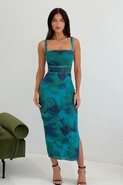 Green Floral Printed Maxi Dress