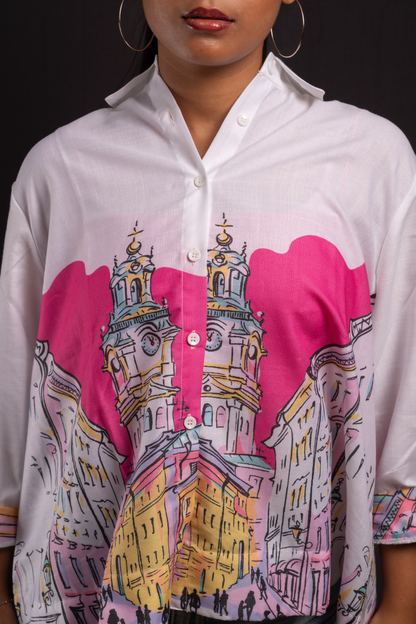 City Scape Pink Printed Shirt