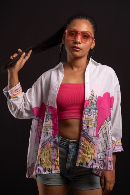 City Scape Pink Printed Shirt